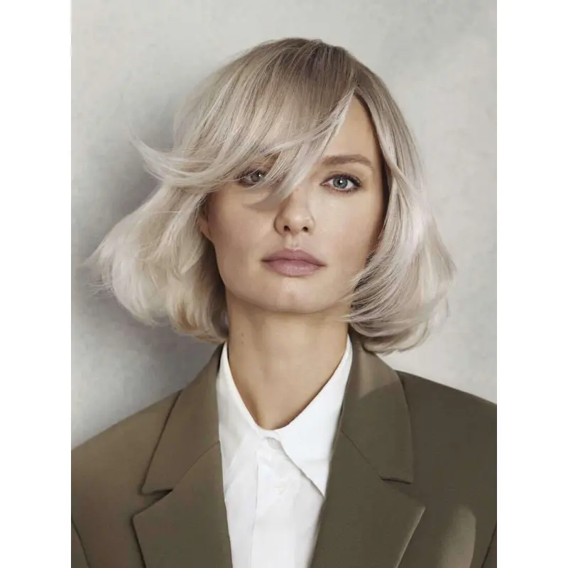 Medium Lace Front Wigs 10" Remy Human Hair Bobs Platinum Blonde Straight Wigs