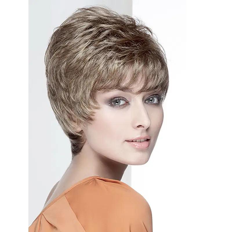 Wavy Capless Brown Synthetic 8" With Bangs Short Wig