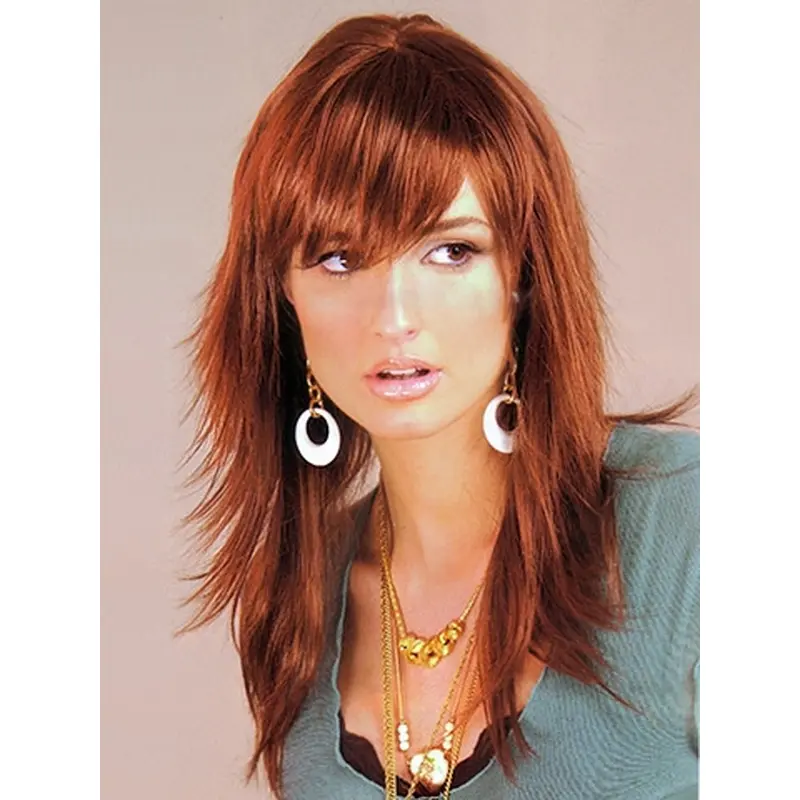 Auburn Layered Straight Braw Long Wigs
