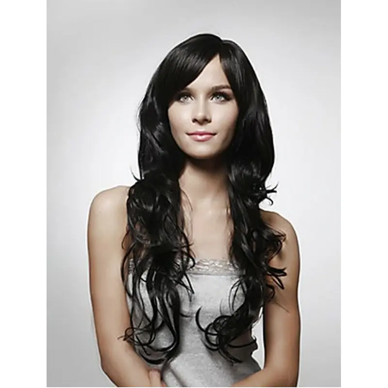 Beautiful Black Curly Remy Human Hair Long Wigs