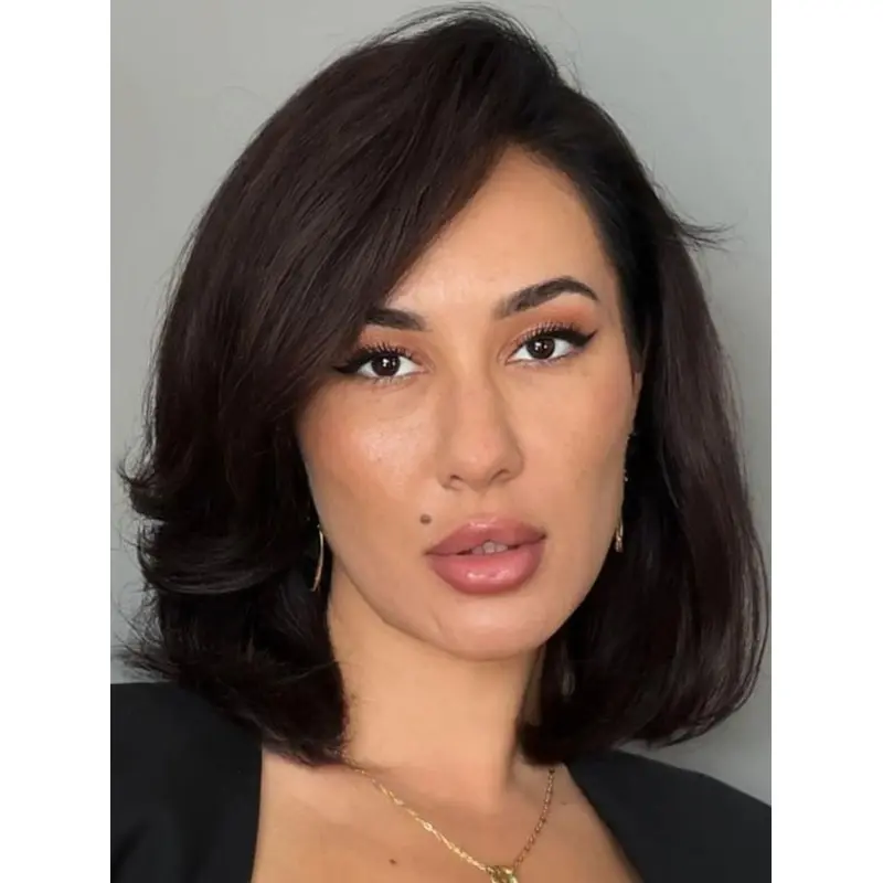 Medium Hair Wigs Chin Length Monofilament Remy Human Hair 12" Wigs