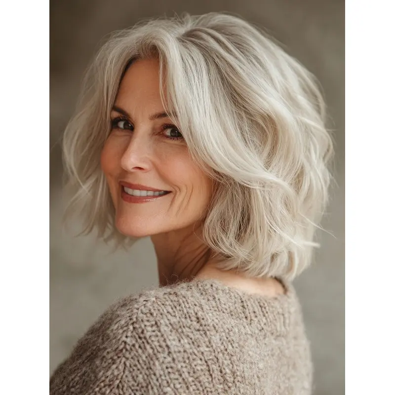 Medium Length Lace Front Wigs Straight Bobs Platinum Blonde Synthetic 12" Wigs