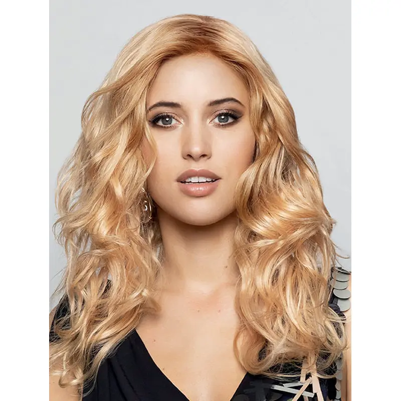 Long 100% Hand-tied Blonde Curly Without Bangs Ladies Human Hair Wigs