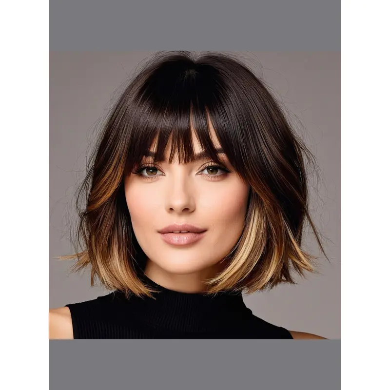 Medium Length Bob Wig Monofilament 10" Straight Synthetic Ombre/2 Tone Wigs