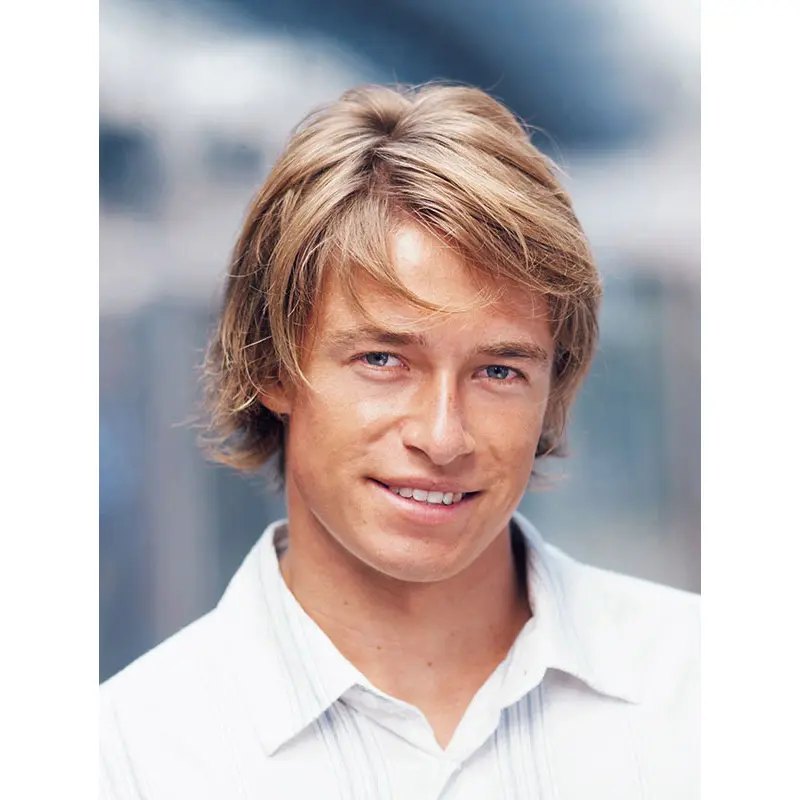 Blonde Short Straight 6" Remy Human Hair Monofilament Cute Men Wigs