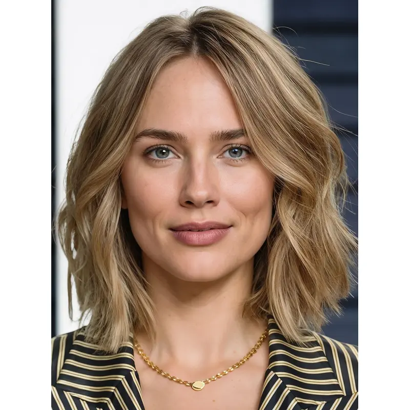Medium Human Hair Wigs Blonde Chin Length 12" Layered Wigs