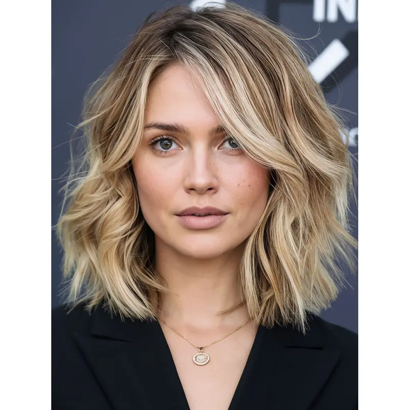 Medium Length Human Hair Wig Ombre/2 tone Chin Length 12" Layered Wigs
