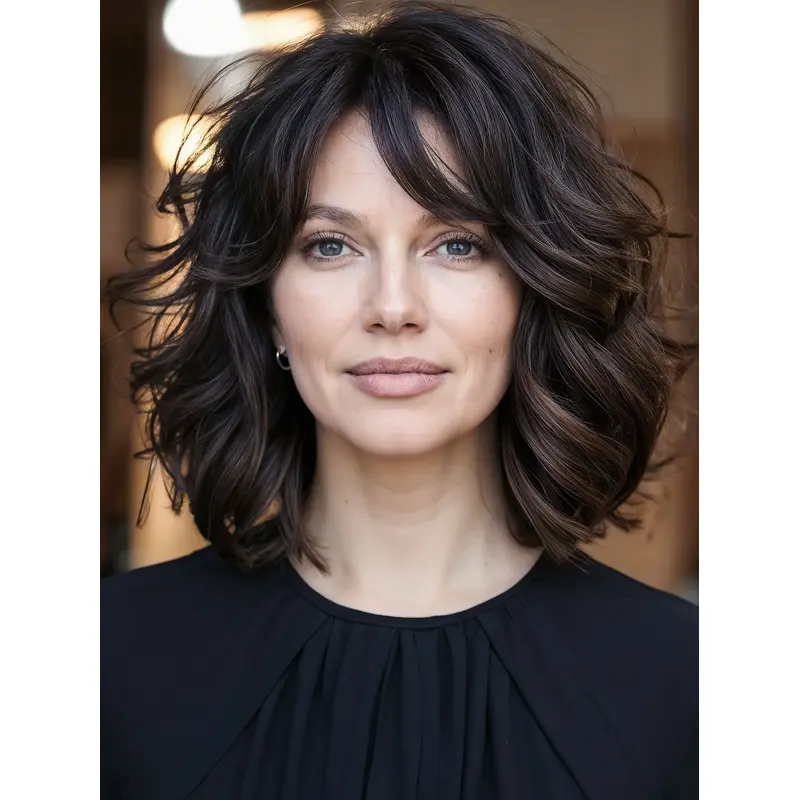 Medium Length Wavy Wigs Bobs Lace Front Synthetic 12" Wigs
