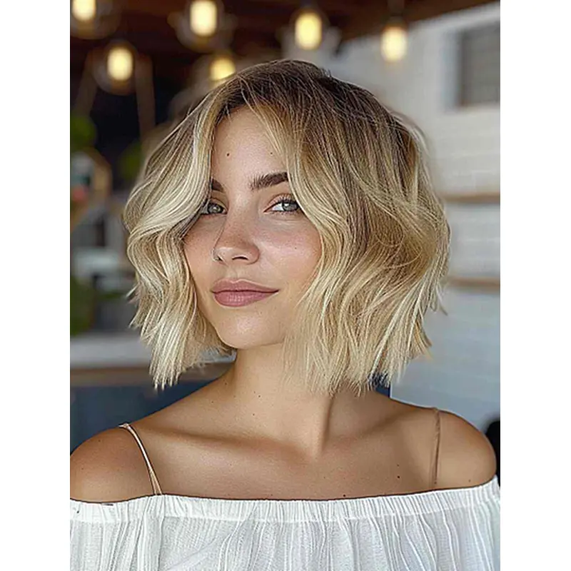 Bobs Blonde Chin Length Lace Front Ladies Human Hair Wigs