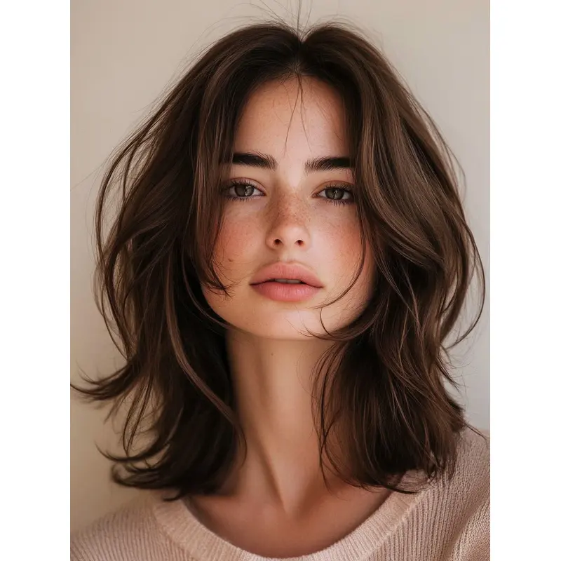 Medium Brown Lace Wig Remy Human Hair Without Bangs Shoulder Length Straight 14" Wigs