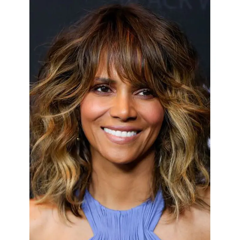 Wavy Ombre/2 Tone Capless Shoulder Length With Bangs Halle Berry Wigs