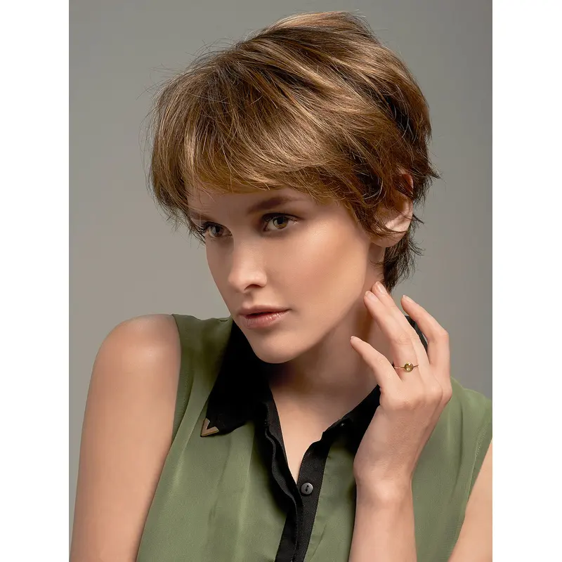 8" Blonde Synthetic Short Straight Boycuts Soft Cap Hand Tied Wigs
