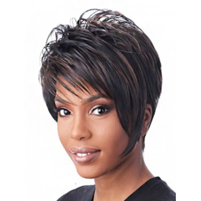 Black Straight Synthetic Mature Short Wigs