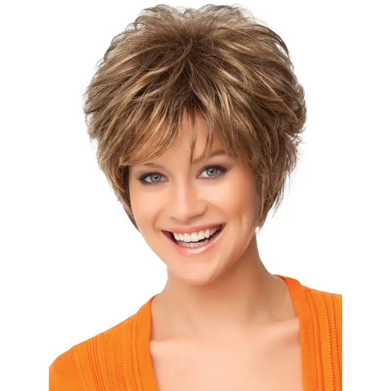 Faddish Auburn Curly Short Synthetic Wigs