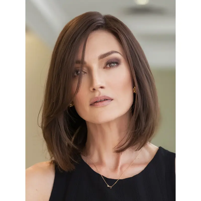 Medium Brown Bob Wig Straight Remy Human Hair 12" Shoulder Length Lace Front Wigs