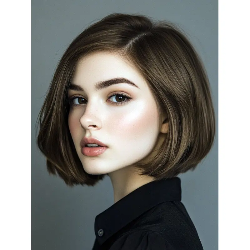 Medium Brown Bob Wig Straight Synthetic 10" Chin Length Lace Front Wigs