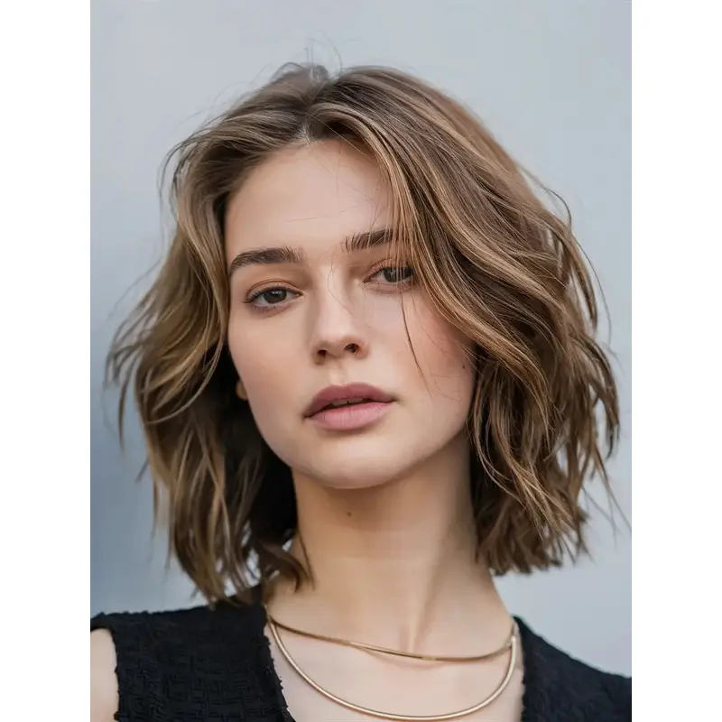 Medium Blonde Wavy Wig Remy Human Hair 12" Bobs Shoulder Length Monofilament Wigs
