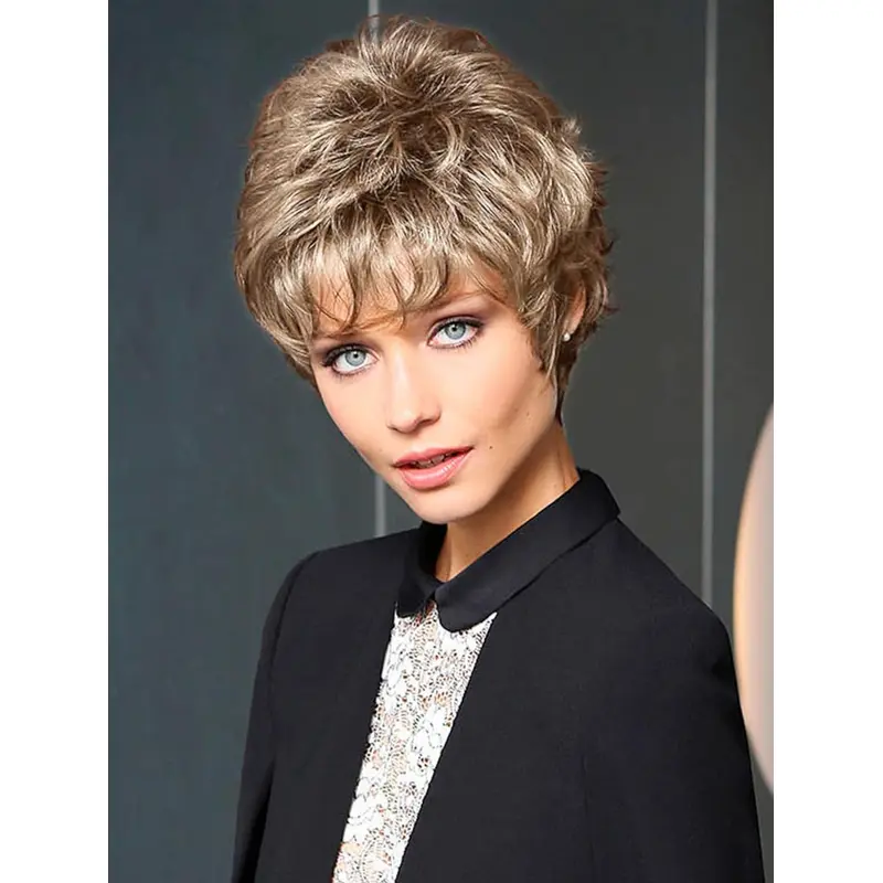 Wavy Blonde Short Synthetic Monofilament Wigs Use