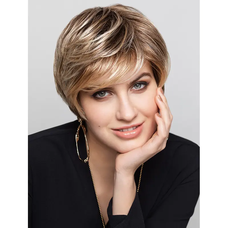 8" Boycuts Straight Synthetic Monofilament Ombre/2 Tone Short Wigs Women