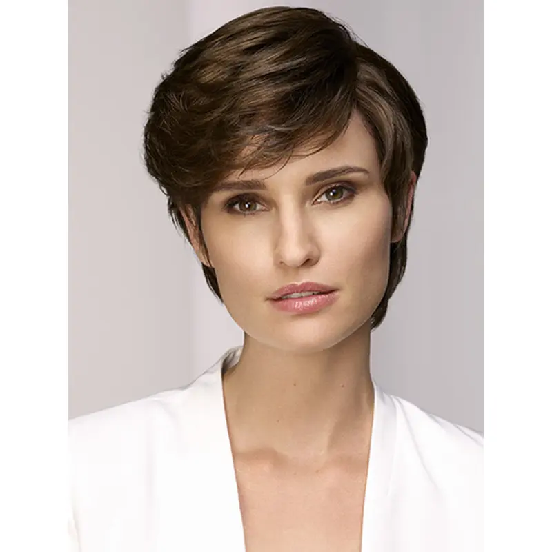 8" Short Straight Monofilament Brown With Bangs Synthetic Wigs Online