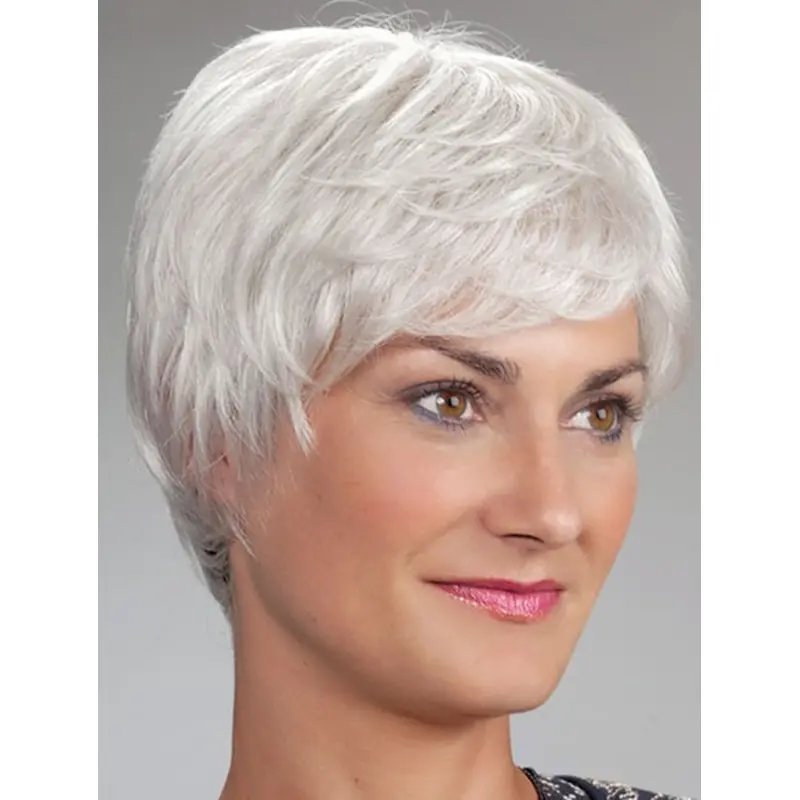 Short Monofilament Synthetic Straight Wigs For Elderly Lady