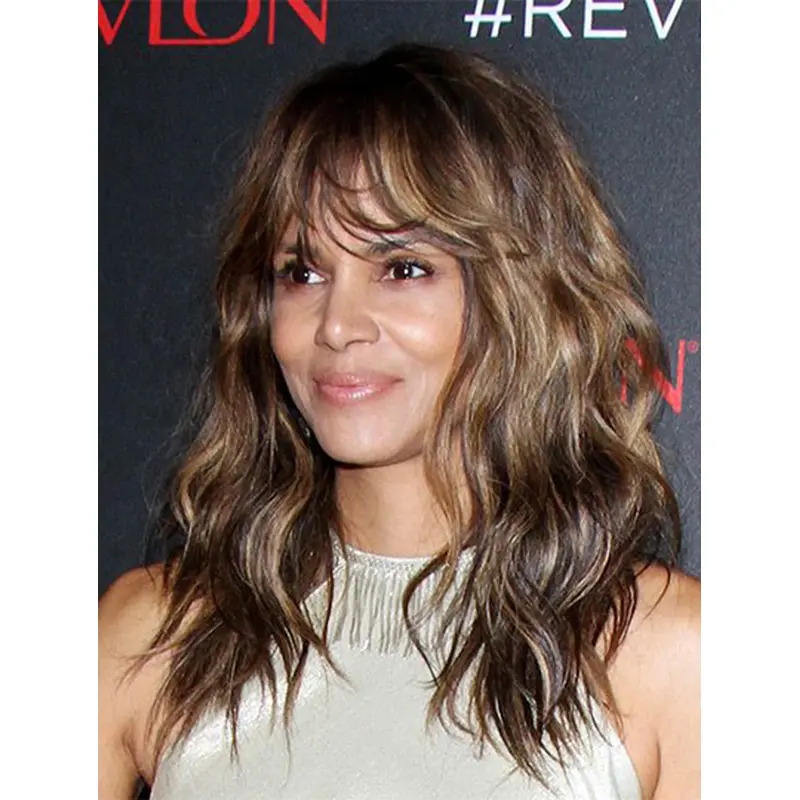 Wavy Ombre/2 Tone Lace Front Long With Bangs Halle Berry Wigs