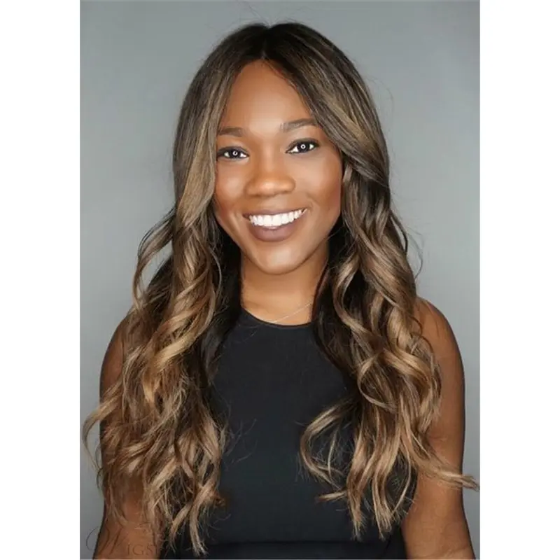 20 Inches Lace Front Wave Glueless Lace Wig With Highlights Pre-Plucked