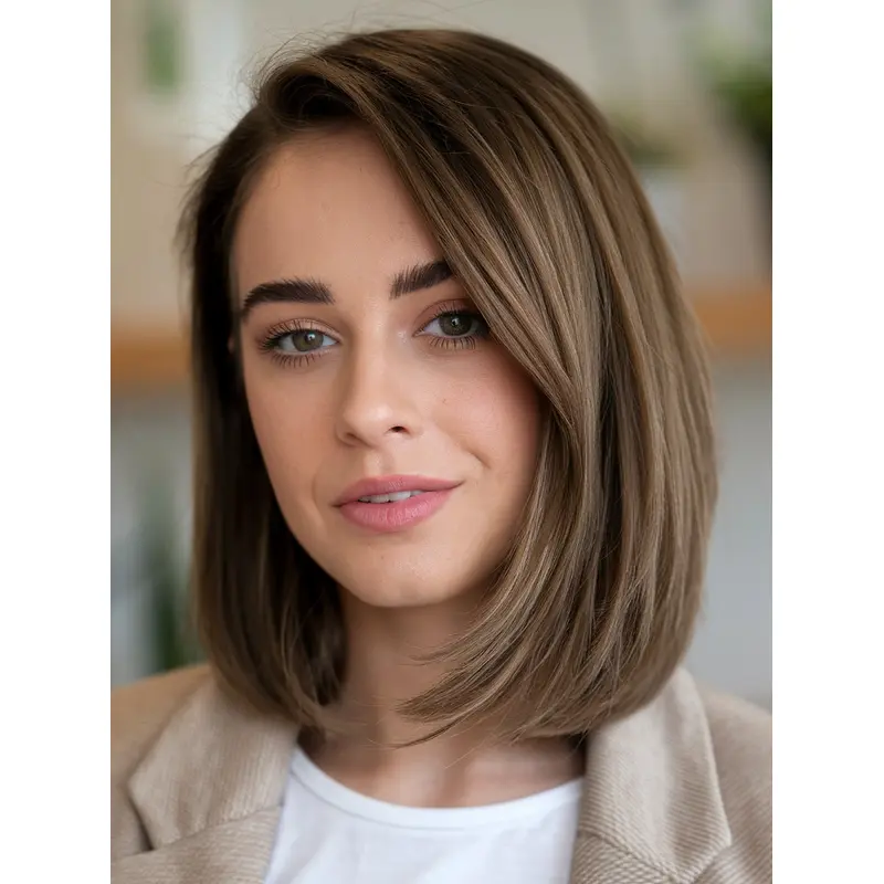 Medium Brown Lace Front Wig Straight 12" Bobs Wigs