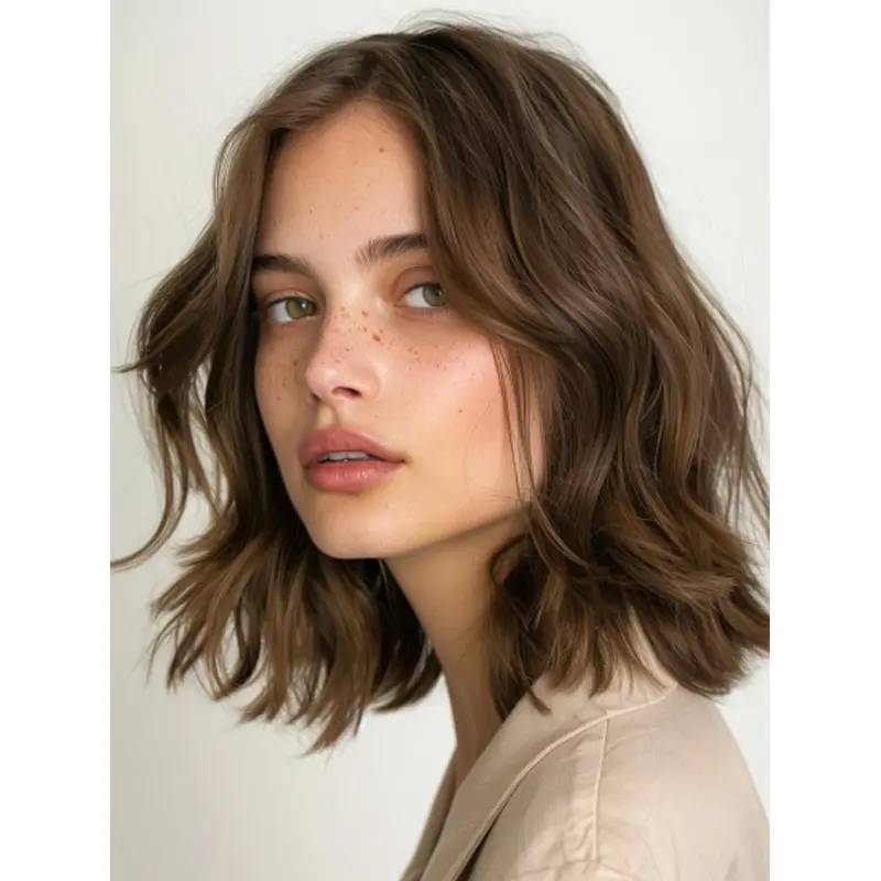 Medium Brown Bob Wig Wavy Bobs 12" Shoulder Length Wigs