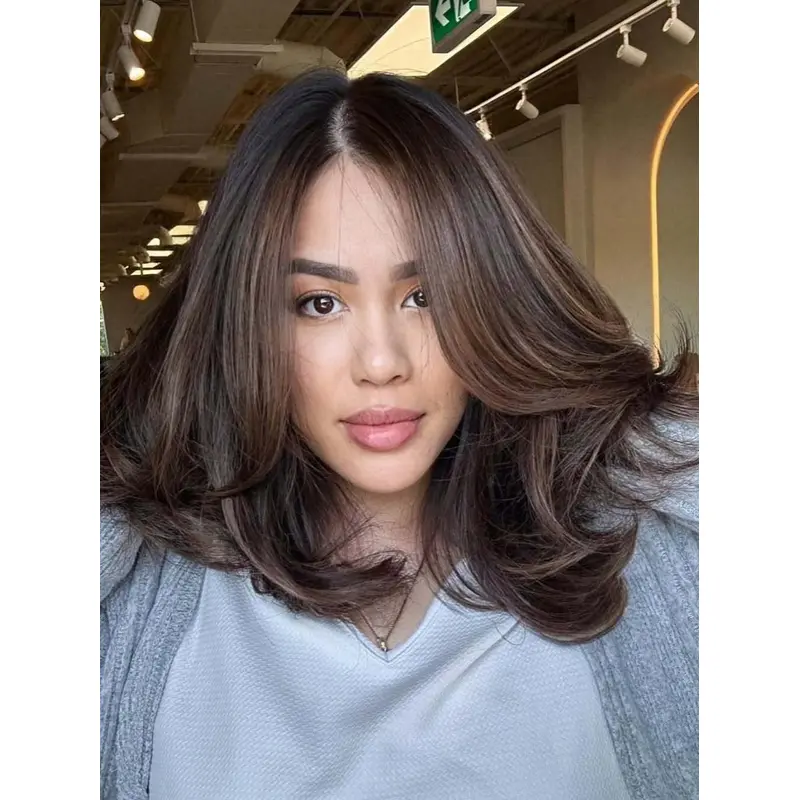 Real Wigs Medium Brown Monofilament 14" Wavy Layered Wigs