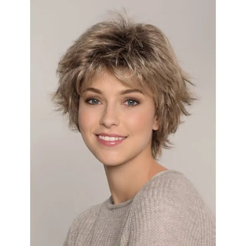 Wavy Blonde 8" Boycuts 100% Hand-tied Short Wigs For Women