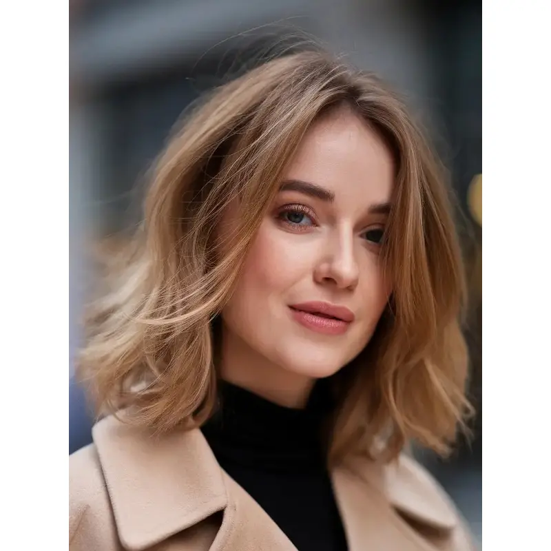 Medium Blonde Wavy Wig Remy Human Hair 12" Bobs Shoulder Length Monofilament Wigs