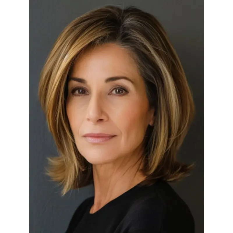 Medium Length Human Hair Wig Monofilament 10" Straight Layered Wigs