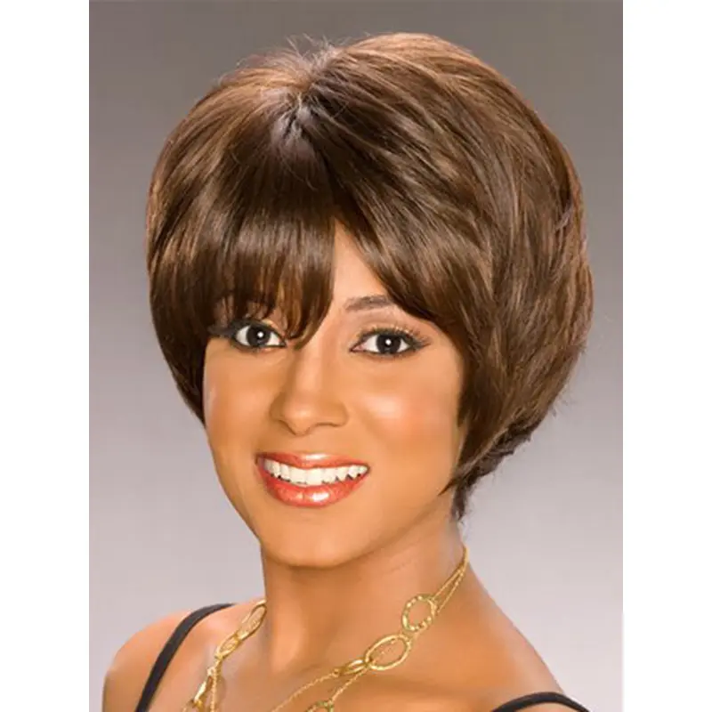 Beautiful Brown Wavy Short African American Wigs