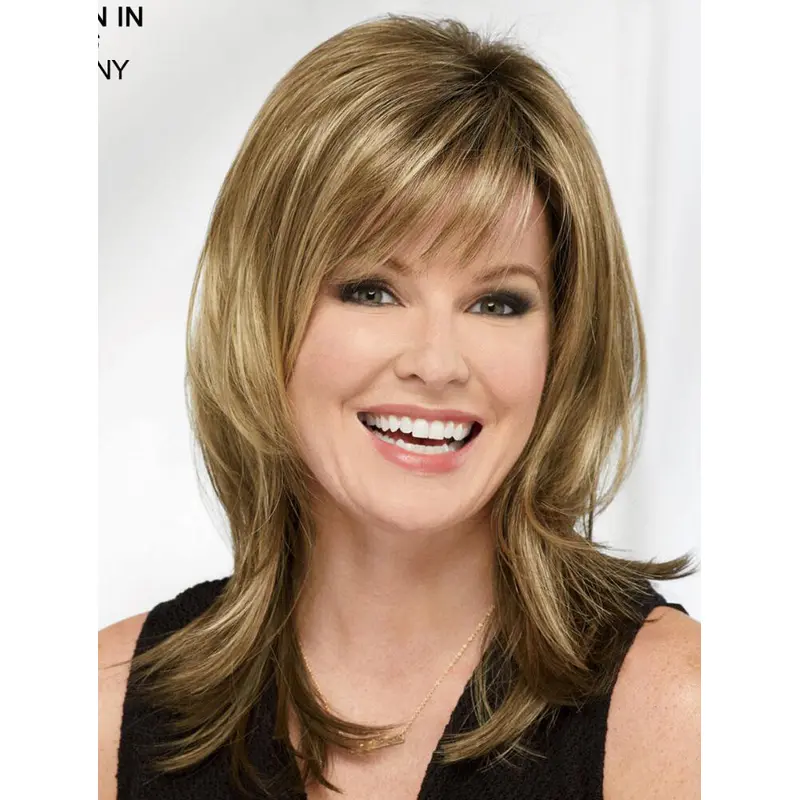 Blonde 16" Layered Sleek Capless Synthetic Wigs