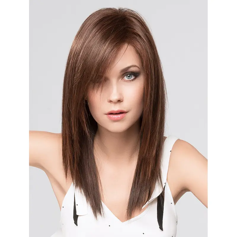 Brown 16" With Bangs Long Trendy Monofilament Wigs