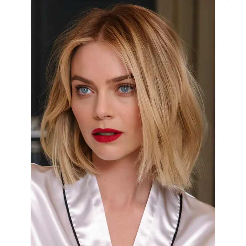 Mid Length Human Hair Wigs Monofilament 10" Straight Bobs Wigs