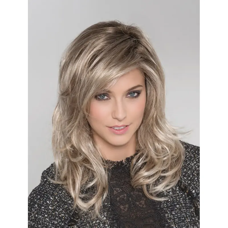 Monofilament Blonde With Bangs 16" Long Hair Wigs