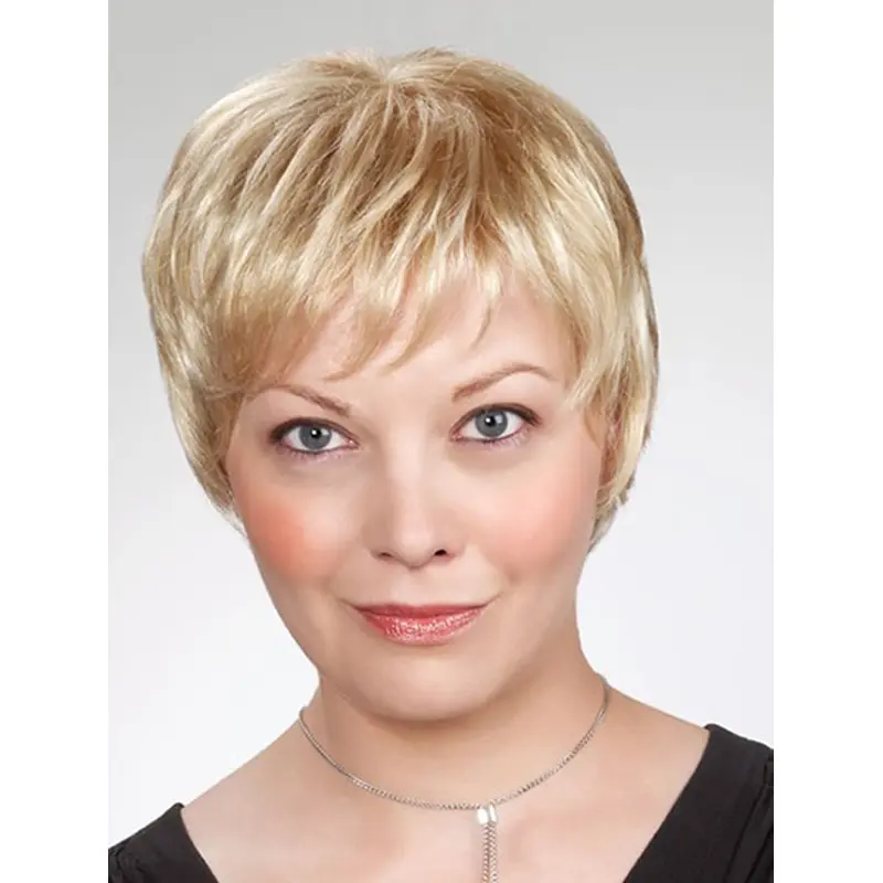 8" Blonde Short Layered Straight Synthetic Wigs