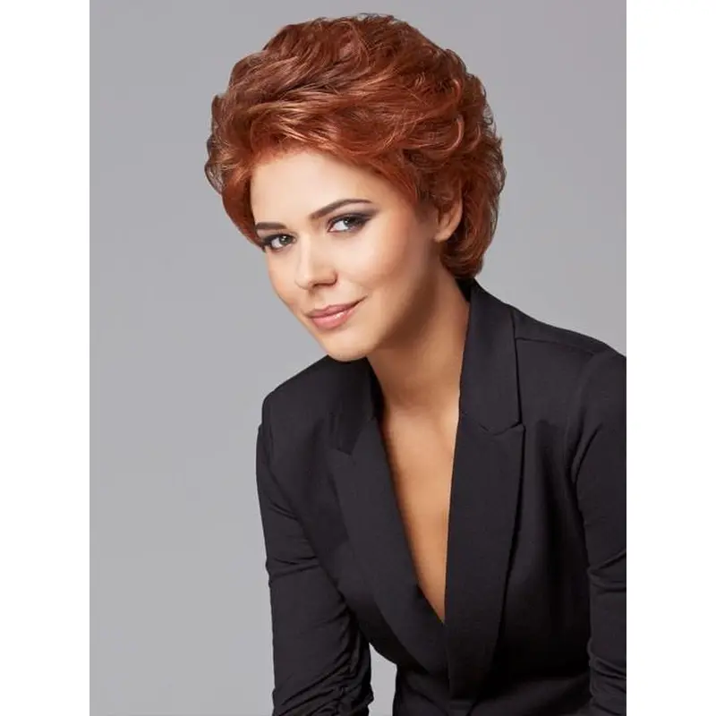 6" Wavy Red Layered Monofilament Synthetic Wig