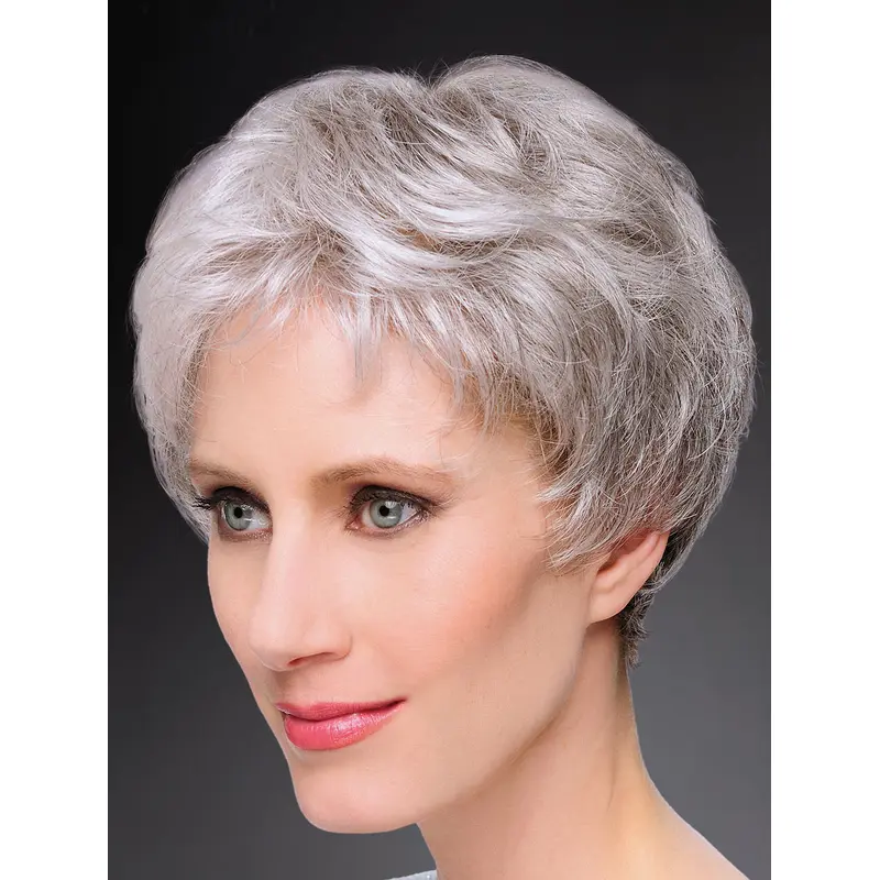 8" Short Straight Durable 100% Hand-tied Grey Wigs
