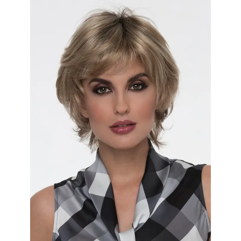 8" Straight Blonde Monofilament Wig With Bangs