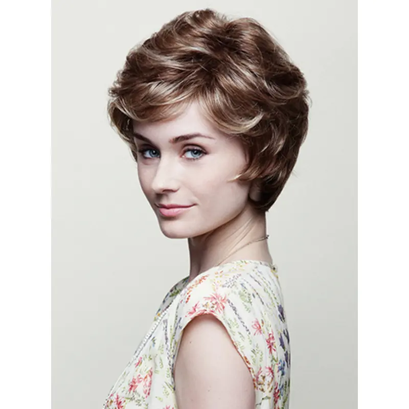 8" Wavy Brown Classic Short Wigs