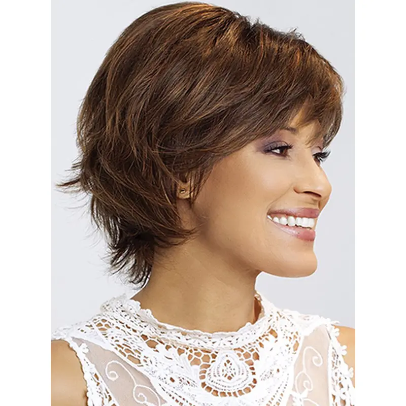 8" Wavy Brown With Bangs Short Wigs