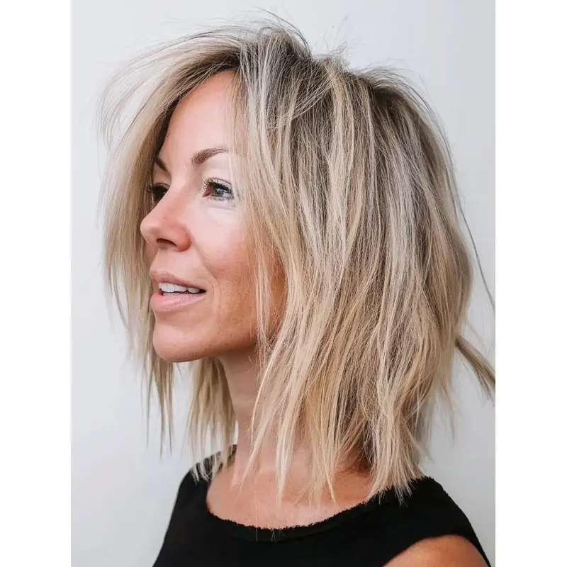 Human Hair Medium Wigs Monofilament 12" Wavy Layered Wigs