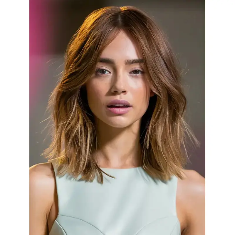 Medium Brown Lace Wig Remy Human Hair Without Bangs Shoulder Length Straight 14" Wigs