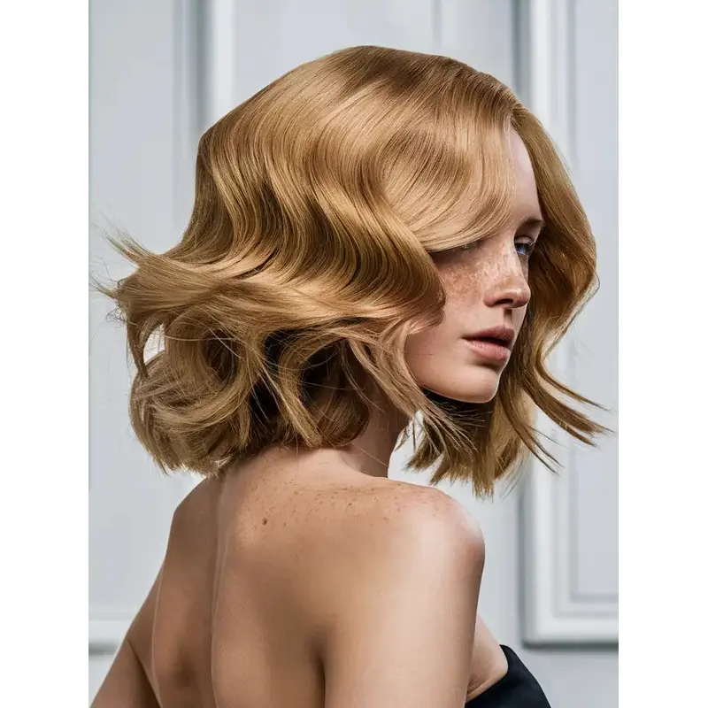 Medium Length Curly Wig Bobs 12" Lace Front Synthetic Blonde Wigs