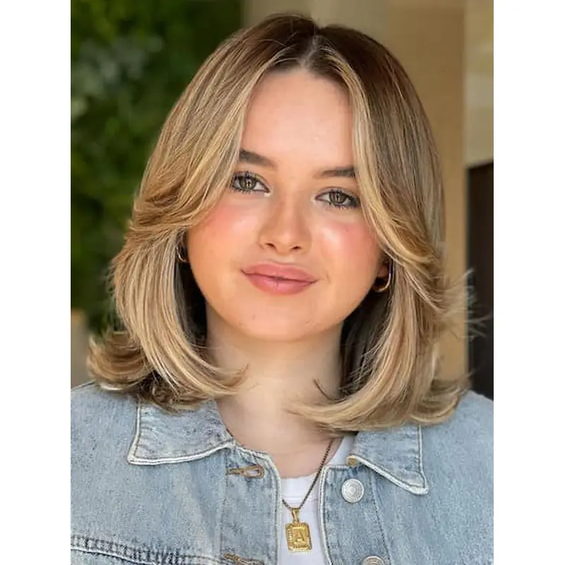 Ladies Medium Length Wigs With Bangs 12" Ombre/2 tone Monofilament Wigs