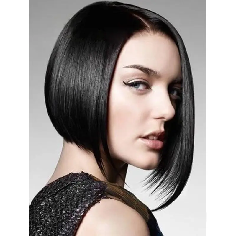 Designed Black Chin Length Human Hair Wigs
