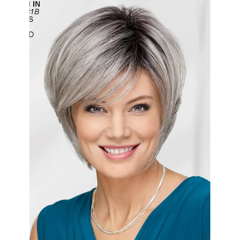 Straight Chin Length 12" Capless Best Grey Wigs